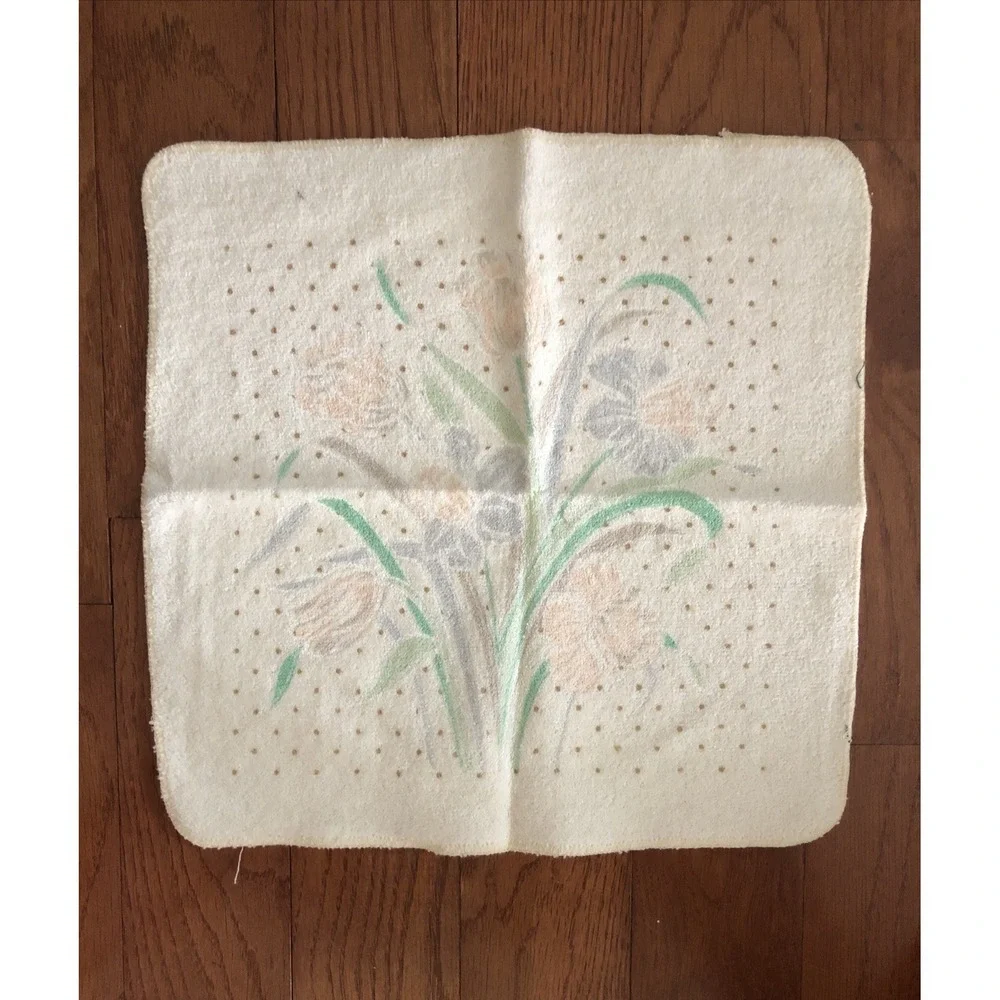 VTG Fieldcrest Floral 3 Piece Towel Set Ivory Peach Tulips Cotton Blend USA NOS
